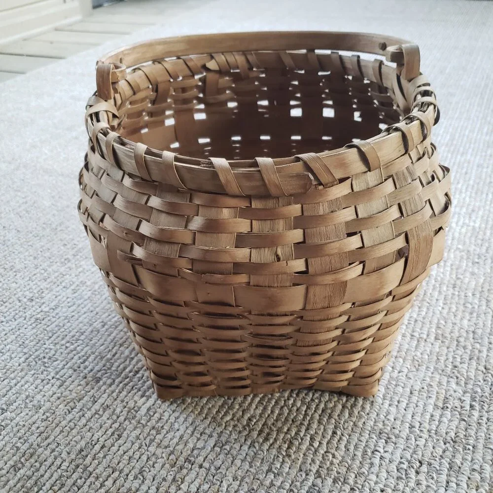 Antique Square To Round Splint Basket Bent Wood Swing Handle